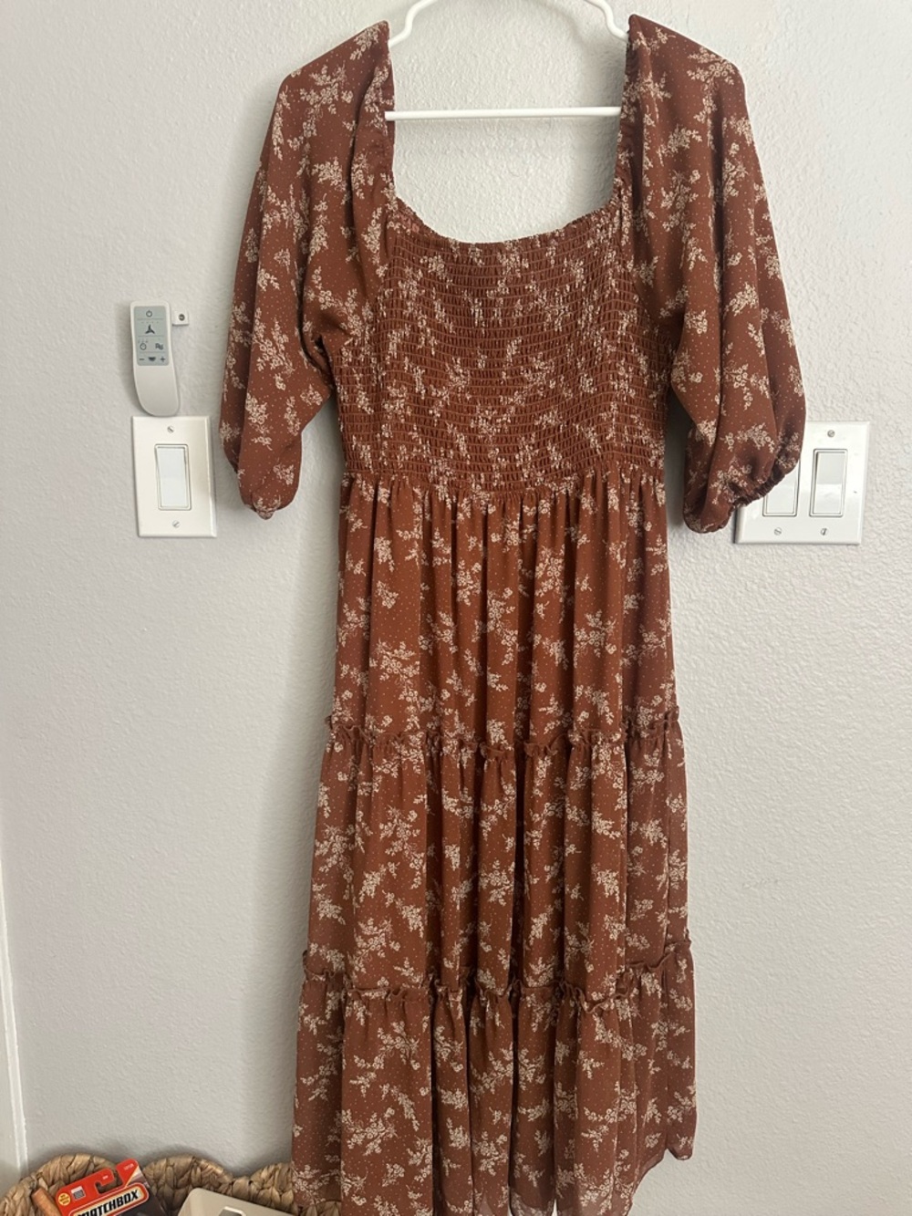 Mikarose Rust Brown Floral Smocked Dress